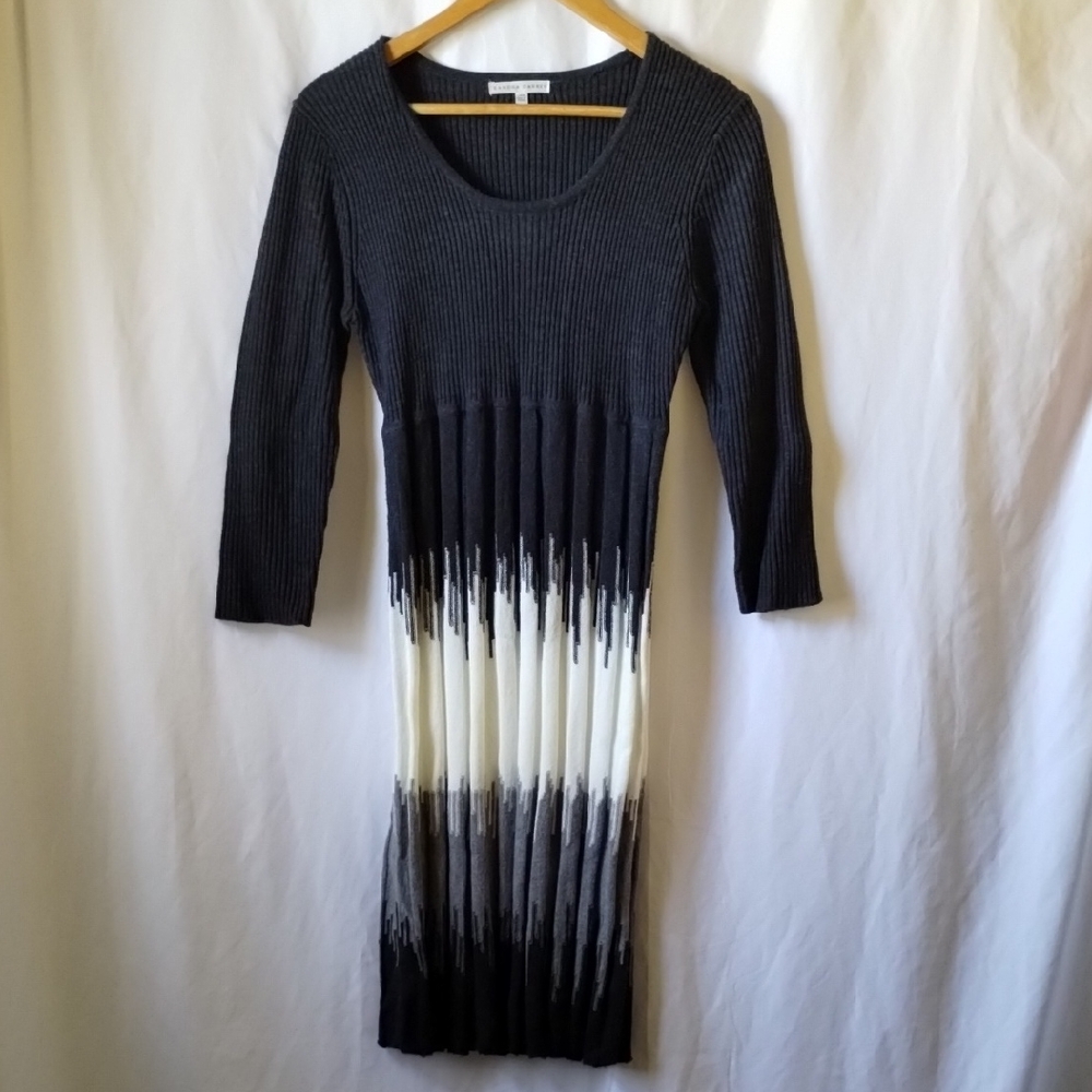 Grey And White Gradiente Long Sleeves Dress.